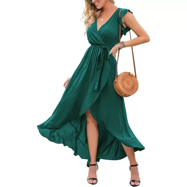 GRECERELLE 2024 Women's Spring Summer Boho Floral Print V-Neck Faux Wrap Maxi Dress for Wedding Guest, Graduation, Party