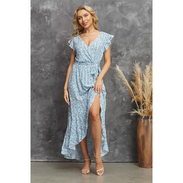 GRECERELLE 2024 Women's Spring Summer Boho Floral Print V-Neck Faux Wrap Maxi Dress for Wedding Guest, Graduation, Party