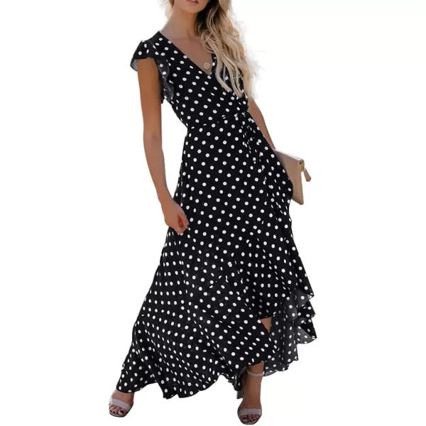 GRECERELLE 2024 Women's Spring Summer Boho Floral Print V-Neck Faux Wrap Maxi Dress for Wedding Guest, Graduation, Party