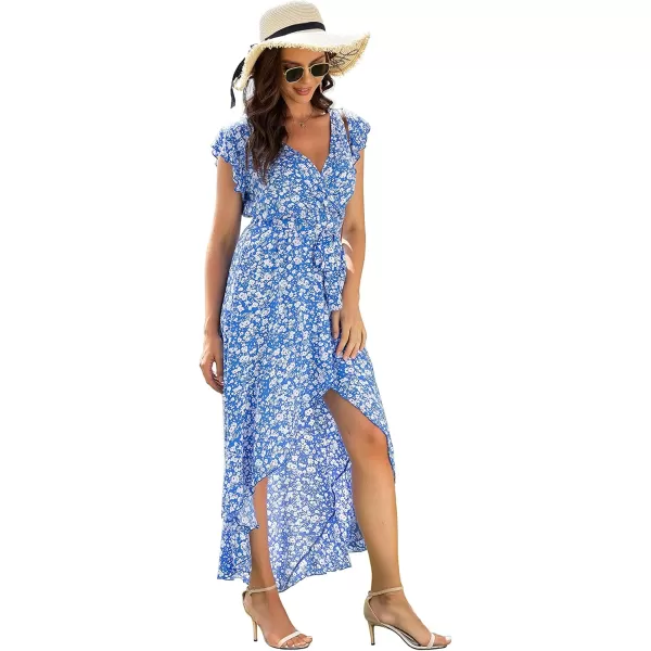 GRECERELLE 2024 Women's Spring Summer Boho Floral Print V-Neck Faux Wrap Maxi Dress for Wedding Guest, Graduation, Party