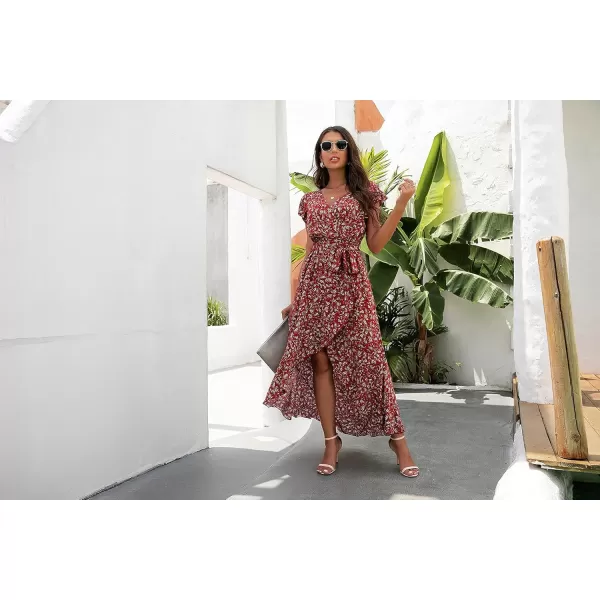 GRECERELLE 2024 Women's Spring Summer Boho Floral Print V-Neck Faux Wrap Maxi Dress for Wedding Guest, Graduation, Party