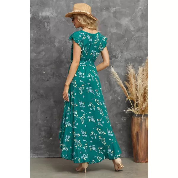 GRECERELLE 2024 Women's Spring Summer Boho Floral Print V-Neck Faux Wrap Maxi Dress for Wedding Guest, Graduation, Party