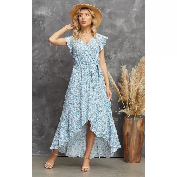 GRECERELLE 2024 Women's Spring Summer Boho Floral Print V-Neck Faux Wrap Maxi Dress for Wedding Guest, Graduation, Party