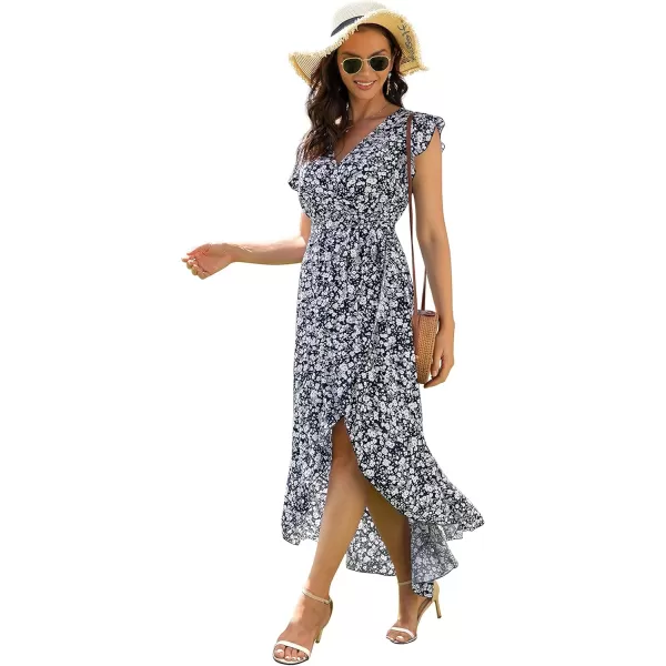 GRECERELLE 2024 Women's Spring Summer Boho Floral Print V-Neck Faux Wrap Maxi Dress for Wedding Guest, Graduation, Party