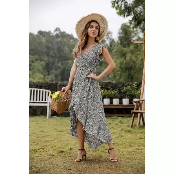 GRECERELLE 2024 Women's Spring Summer Boho Floral Print V-Neck Faux Wrap Maxi Dress for Wedding Guest, Graduation, Party