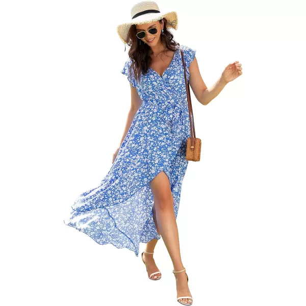 GRECERELLE 2024 Women's Spring Summer Boho Floral Print V-Neck Faux Wrap Maxi Dress for Wedding Guest, Graduation, Party