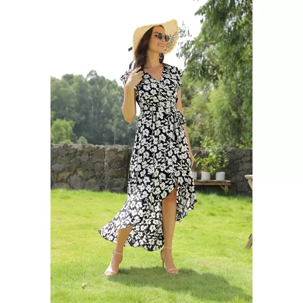 GRECERELLE 2024 Women's Spring Summer Boho Floral Print V-Neck Faux Wrap Maxi Dress for Wedding Guest, Graduation, Party
