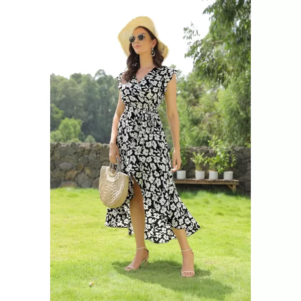 GRECERELLE 2024 Women's Spring Summer Boho Floral Print V-Neck Faux Wrap Maxi Dress for Wedding Guest, Graduation, Party