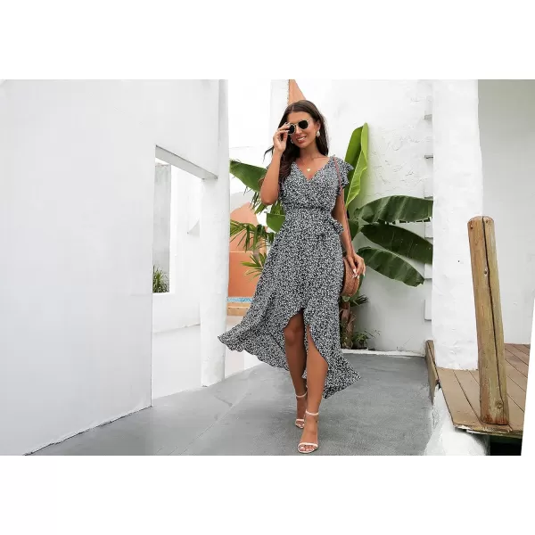 GRECERELLE 2024 Women's Spring Summer Boho Floral Print V-Neck Faux Wrap Maxi Dress for Wedding Guest, Graduation, Party