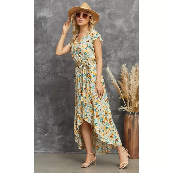 GRECERELLE 2024 Women's Spring Summer Boho Floral Print V-Neck Faux Wrap Maxi Dress for Wedding Guest, Graduation, Party