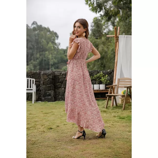 GRECERELLE 2024 Women's Spring Summer Boho Floral Print V-Neck Faux Wrap Maxi Dress for Wedding Guest, Graduation, Party