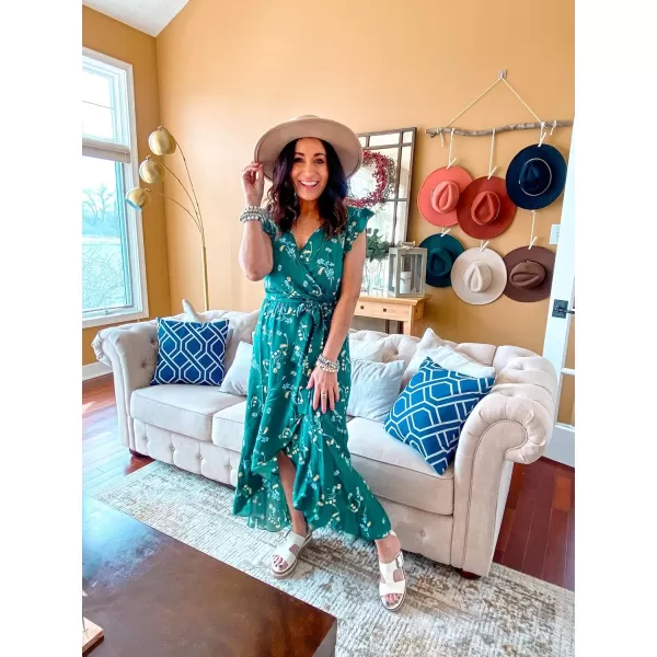 GRECERELLE 2024 Women's Spring Summer Boho Floral Print V-Neck Faux Wrap Maxi Dress for Wedding Guest, Graduation, Party