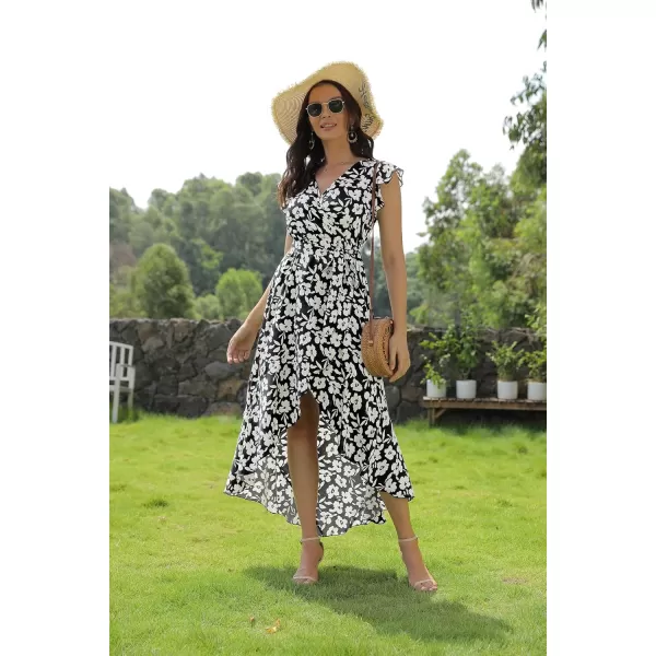 GRECERELLE 2024 Women's Spring Summer Boho Floral Print V-Neck Faux Wrap Maxi Dress for Wedding Guest, Graduation, Party