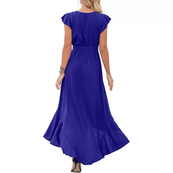 GRECERELLE 2024 Women's Spring Summer Boho Floral Print V-Neck Faux Wrap Maxi Dress for Wedding Guest, Graduation, Party
