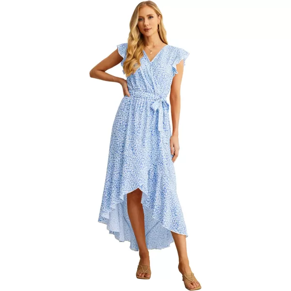 GRECERELLE 2024 Women's Spring Summer Boho Floral Print V-Neck Faux Wrap Maxi Dress for Wedding Guest, Graduation, Party