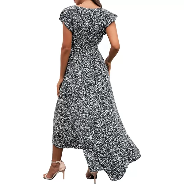 GRECERELLE 2024 Women's Spring Summer Boho Floral Print V-Neck Faux Wrap Maxi Dress for Wedding Guest, Graduation, Party