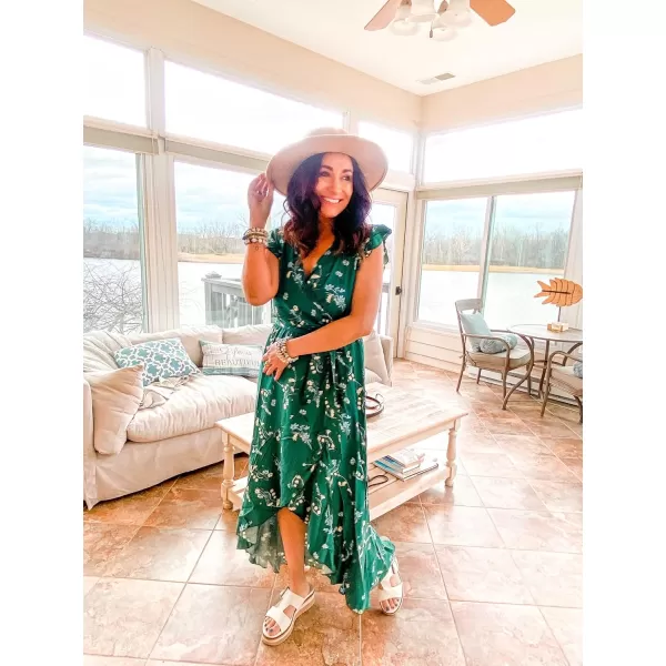 GRECERELLE 2024 Women's Spring Summer Boho Floral Print V-Neck Faux Wrap Maxi Dress for Wedding Guest, Graduation, Party