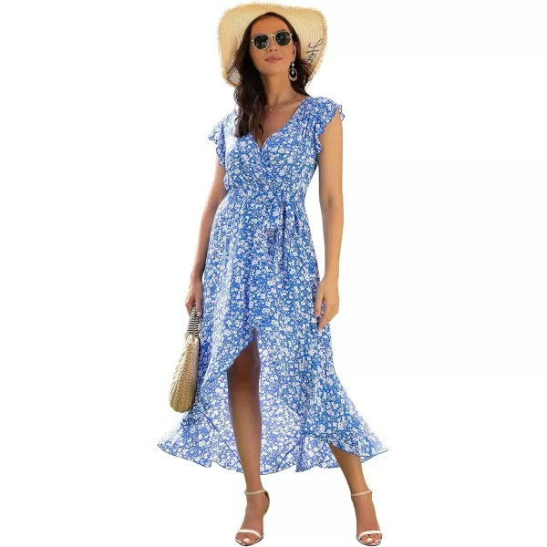 GRECERELLE 2024 Women's Spring Summer Boho Floral Print V-Neck Faux Wrap Maxi Dress for Wedding Guest, Graduation, Party