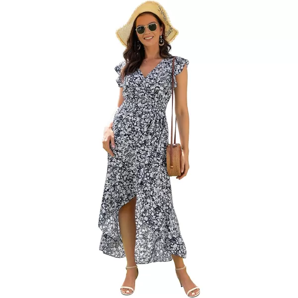 GRECERELLE 2024 Women's Spring Summer Boho Floral Print V-Neck Faux Wrap Maxi Dress for Wedding Guest, Graduation, Party