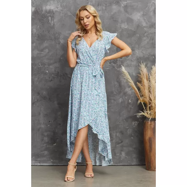 GRECERELLE 2024 Women's Spring Summer Boho Floral Print V-Neck Faux Wrap Maxi Dress for Wedding Guest, Graduation, Party