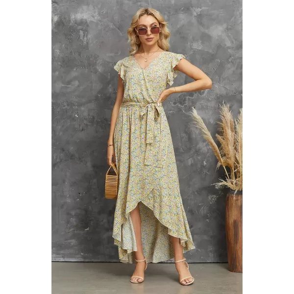 GRECERELLE 2024 Women's Spring Summer Boho Floral Print V-Neck Faux Wrap Maxi Dress for Wedding Guest, Graduation, Party