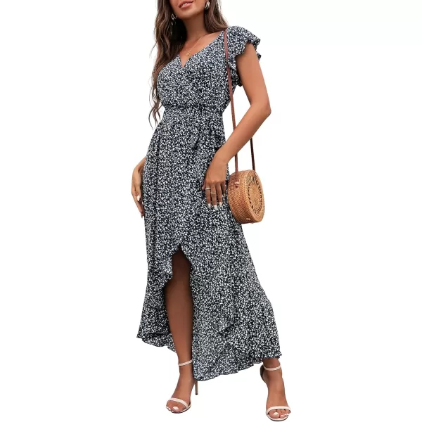 GRECERELLE 2024 Women's Spring Summer Boho Floral Print V-Neck Faux Wrap Maxi Dress for Wedding Guest, Graduation, Party