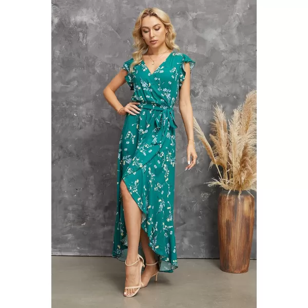GRECERELLE 2024 Women's Spring Summer Boho Floral Print V-Neck Faux Wrap Maxi Dress for Wedding Guest, Graduation, Party