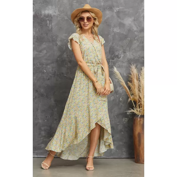 GRECERELLE 2024 Women's Spring Summer Boho Floral Print V-Neck Faux Wrap Maxi Dress for Wedding Guest, Graduation, Party