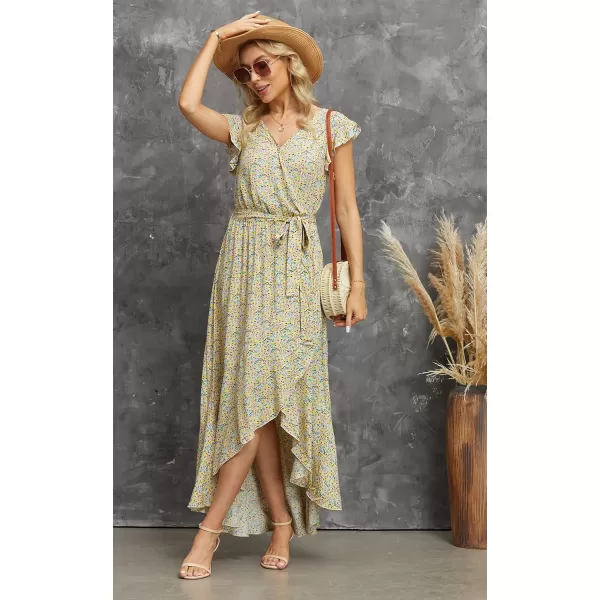 GRECERELLE 2024 Women's Spring Summer Boho Floral Print V-Neck Faux Wrap Maxi Dress for Wedding Guest, Graduation, Party