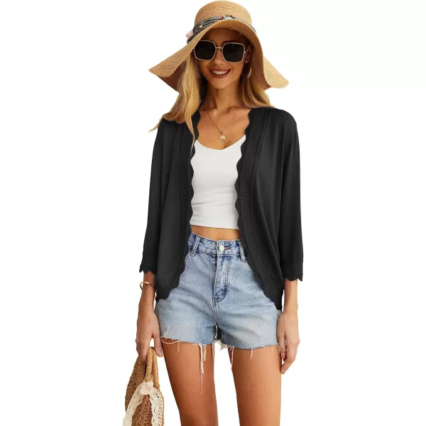 GRECERELLE Women's 3/4 Sleeve Summer Cardigan Lightweight Casual Open-Front Cropped Shrug Sweaters for Women