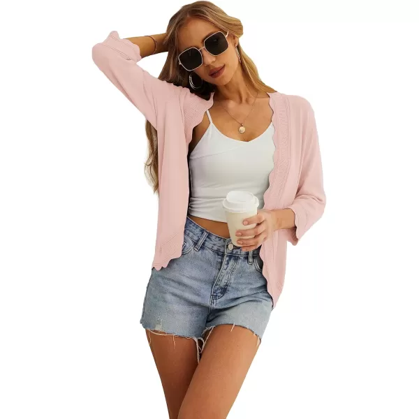 GRECERELLE Women's 3/4 Sleeve Summer Cardigan Lightweight Casual Open-Front Cropped Shrug Sweaters for Women