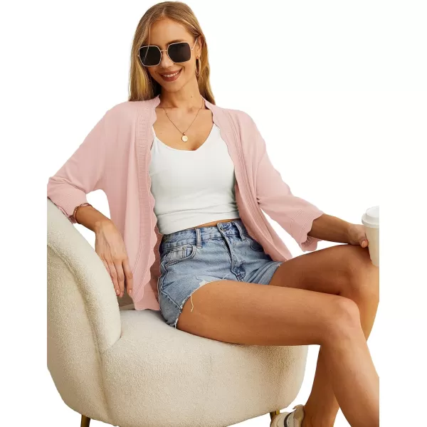 GRECERELLE Women's 3/4 Sleeve Summer Cardigan Lightweight Casual Open-Front Cropped Shrug Sweaters for Women