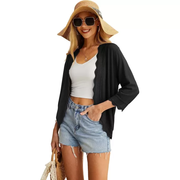 GRECERELLE Women's 3/4 Sleeve Summer Cardigan Lightweight Casual Open-Front Cropped Shrug Sweaters for Women
