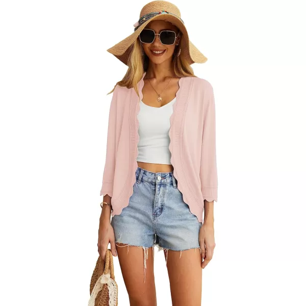 GRECERELLE Women's 3/4 Sleeve Summer Cardigan Lightweight Casual Open-Front Cropped Shrug Sweaters for Women