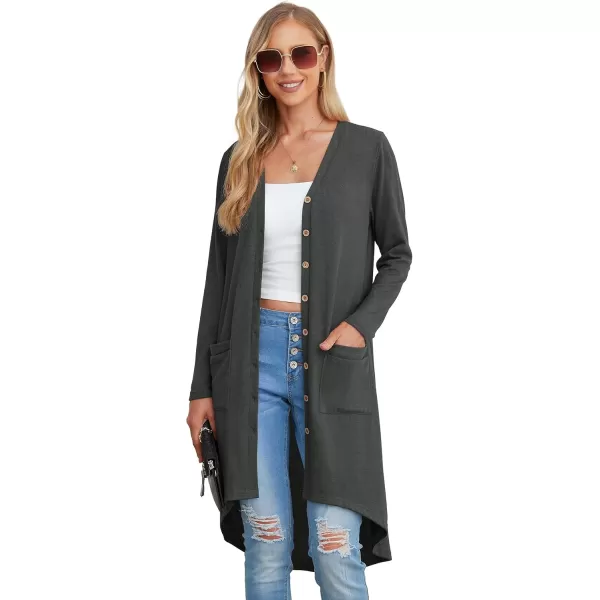 GRECERELLE Womens Cardigans Lightweight 2024 Long Sleeve Button Down Duster Casual Long Cardigan Outerwear with Pockets