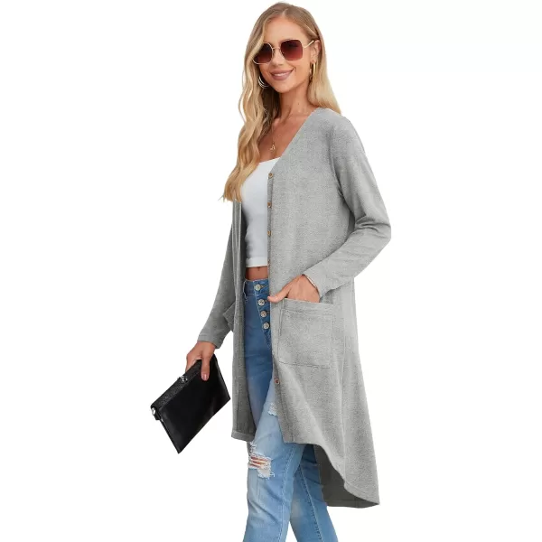 GRECERELLE Womens Cardigans Lightweight 2024 Long Sleeve Button Down Duster Casual Long Cardigan Outerwear with Pockets