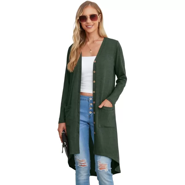 GRECERELLE Womens Cardigans Lightweight 2024 Long Sleeve Button Down Duster Casual Long Cardigan Outerwear with Pockets
