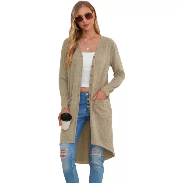 GRECERELLE Womens Cardigans Lightweight 2024 Long Sleeve Button Down Duster Casual Long Cardigan Outerwear with Pockets