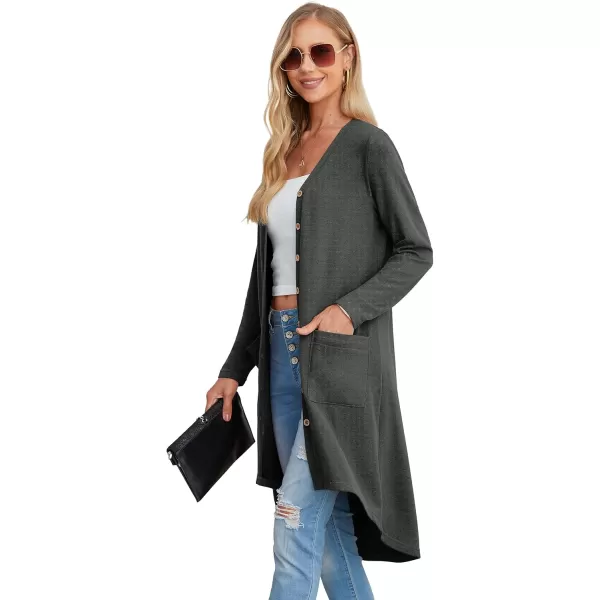 GRECERELLE Womens Cardigans Lightweight 2024 Long Sleeve Button Down Duster Casual Long Cardigan Outerwear with Pockets