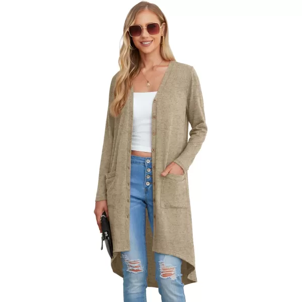 GRECERELLE Womens Cardigans Lightweight 2024 Long Sleeve Button Down Duster Casual Long Cardigan Outerwear with Pockets