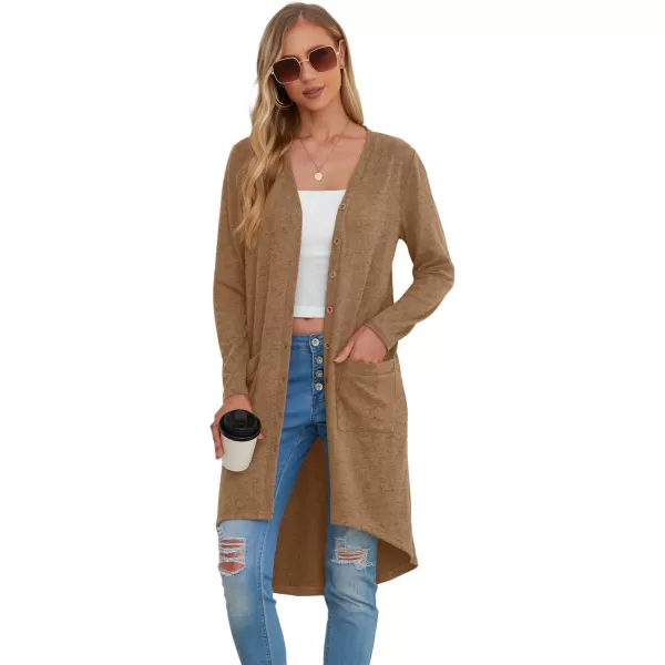 GRECERELLE Womens Cardigans Lightweight 2024 Long Sleeve Button Down Duster Casual Long Cardigan Outerwear with Pockets