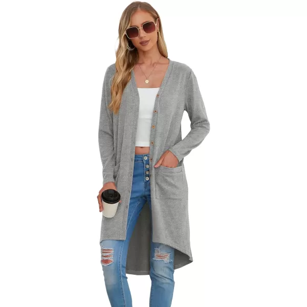 GRECERELLE Womens Cardigans Lightweight 2024 Long Sleeve Button Down Duster Casual Long Cardigan Outerwear with Pockets