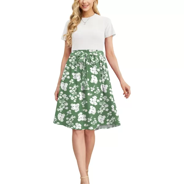 GRECERELLE Womens Casual Dresses 2024 Church Short Sleeve Ribbed Teacher Modest Business Work Outfits Midi Dress with Pockets