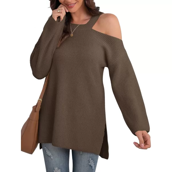 GRECERELLE Womens Cold Shoulder Sweater Loose Fit Pullover Long Sleeves Round Neck Winter Warm Casual Tops