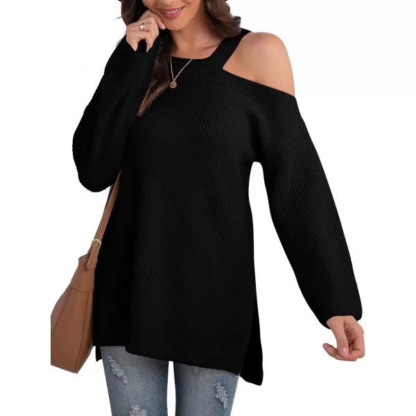 GRECERELLE Womens Cold Shoulder Sweater Loose Fit Pullover Long Sleeves Round Neck Winter Warm Casual Tops