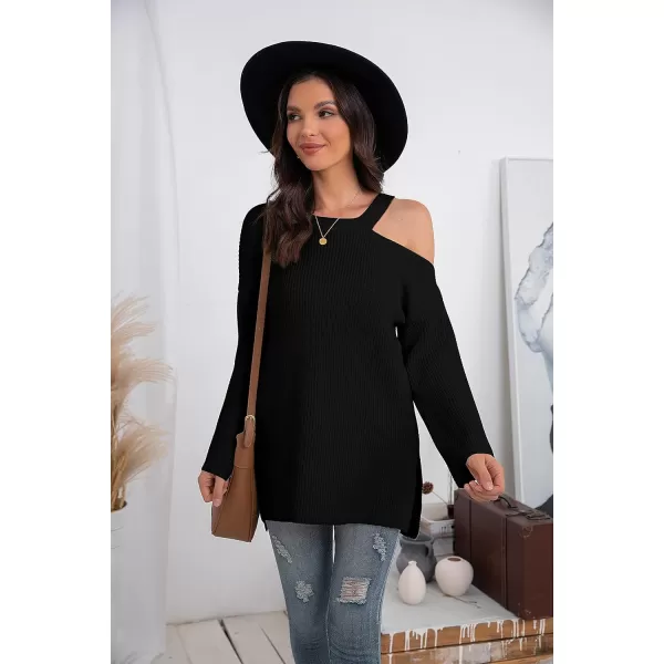 GRECERELLE Womens Cold Shoulder Sweater Loose Fit Pullover Long Sleeves Round Neck Winter Warm Casual Tops