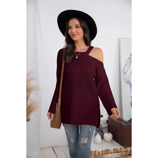 GRECERELLE Womens Cold Shoulder Sweater Loose Fit Pullover Long Sleeves Round Neck Winter Warm Casual Tops
