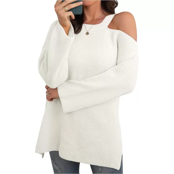 GRECERELLE Womens Cold Shoulder Sweater Loose Fit Pullover Long Sleeves Round Neck Winter Warm Casual Tops