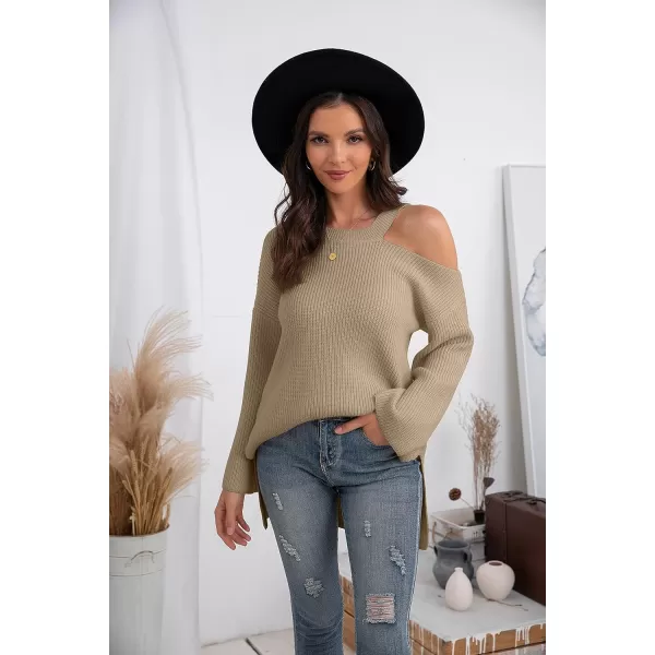 GRECERELLE Womens Cold Shoulder Sweater Loose Fit Pullover Long Sleeves Round Neck Winter Warm Casual Tops