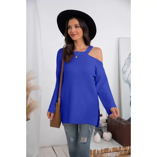 GRECERELLE Womens Cold Shoulder Sweater Loose Fit Pullover Long Sleeves Round Neck Winter Warm Casual Tops